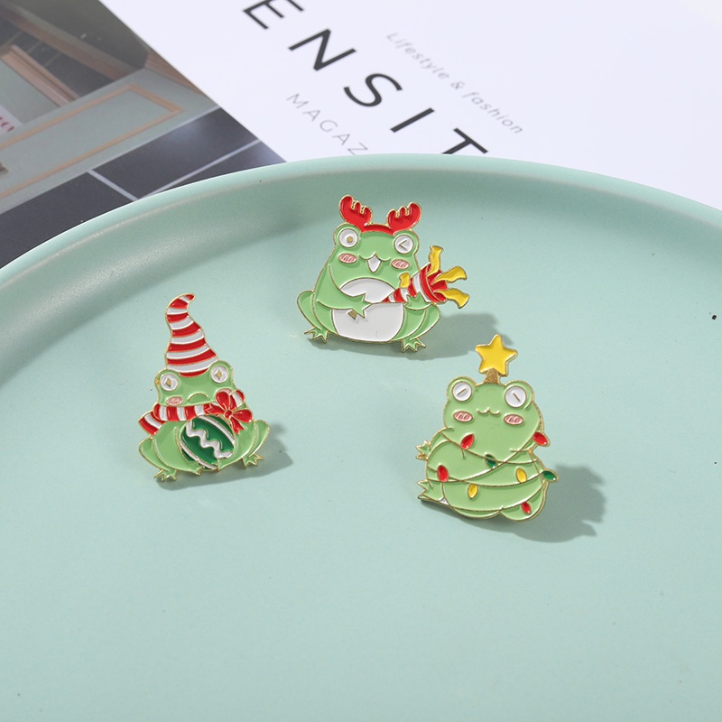 Christmas Frog Enamel Pins Custom Magic Wand Deer Scarf Hat Brooches Bag Badge Childlike Cartoon Jewelry New Year Gift for Kids