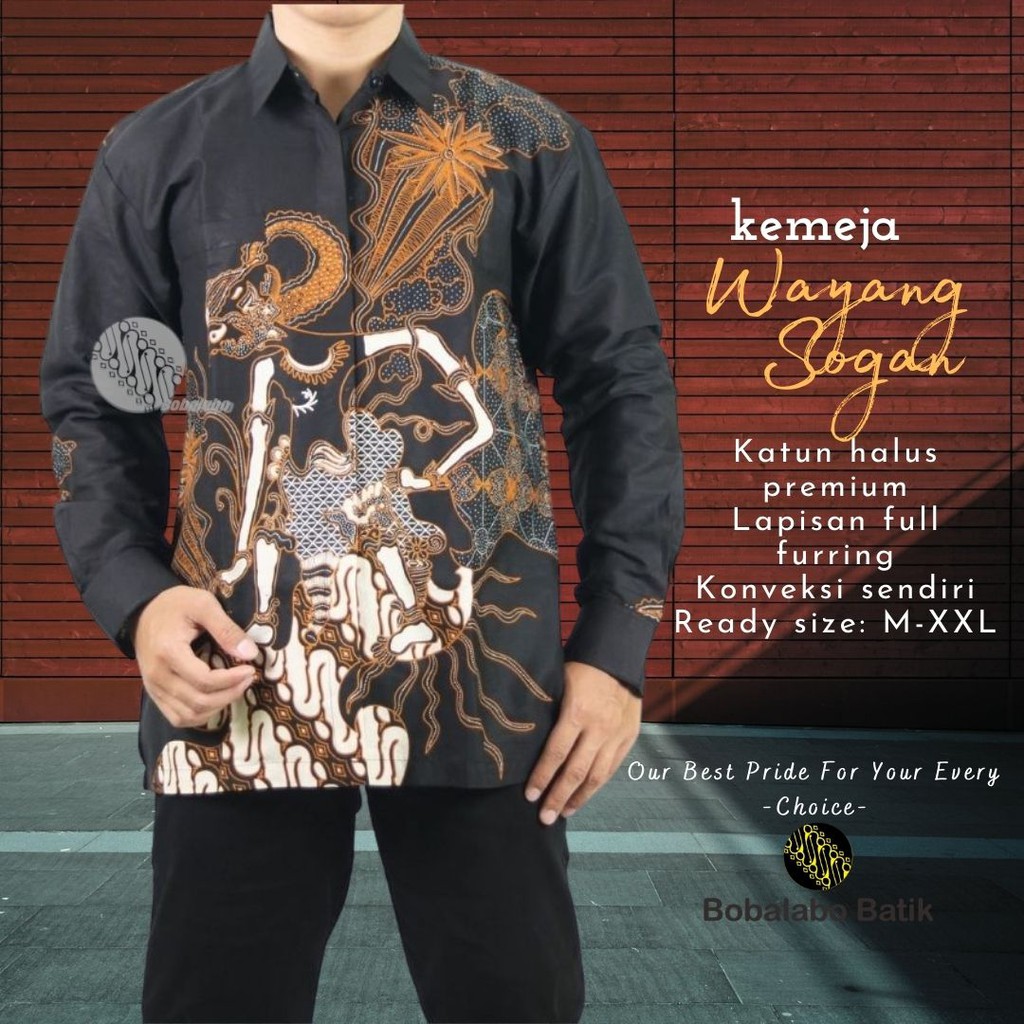 WAYANG SOGAN Kemeja Batik Pria Asli Solo Full Furing Bahan Katun Halus Sragenan By BOBALABO BATIK