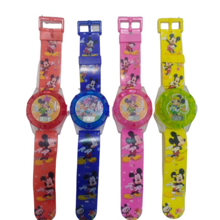 (Cod)Jam Tangan Anak&quot; Laser Micky Mouse Led Musik Melody Strap Rubber/Karet(Dikirim Jakarta)