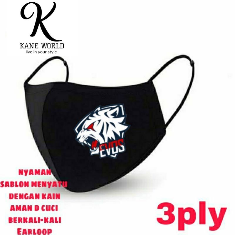 Masker kain 3 ply EVOS e-sport kain 3 lapis / Scuba Anak Dewasa Earloop Headloop