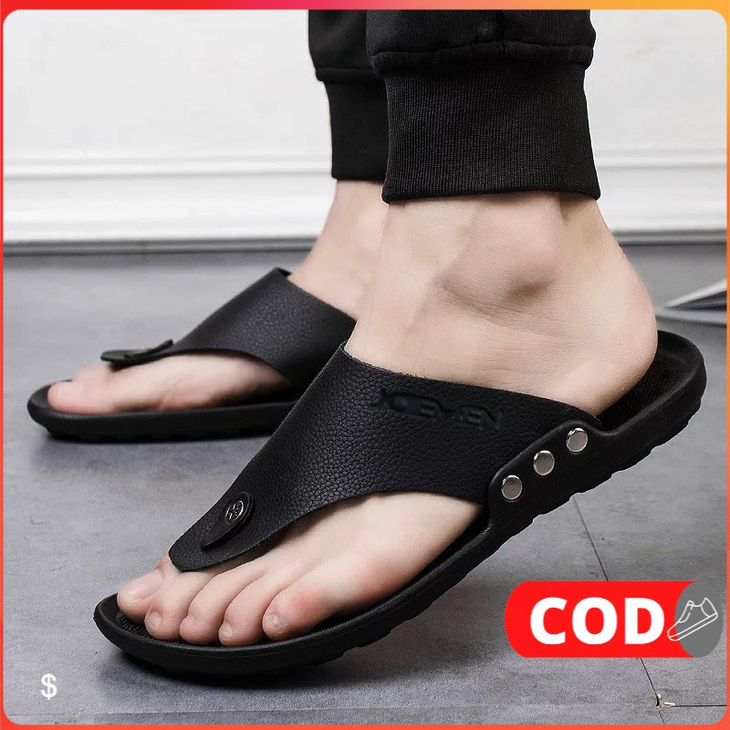 Sendal Pria Casual Kulit Asli - Sendal Pria Dewasa Kulit Asli Original Warna Hitam, Putih Dan Coklat