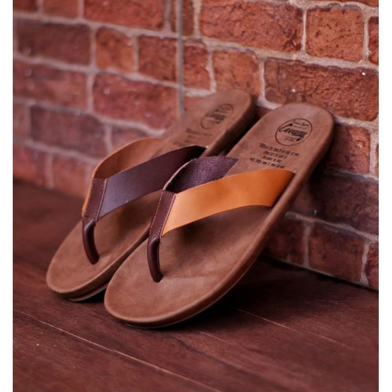 JAVIT BROWN Sandal pria kulit asli cevany original handmade sandal jepit kulit pria bisa COD