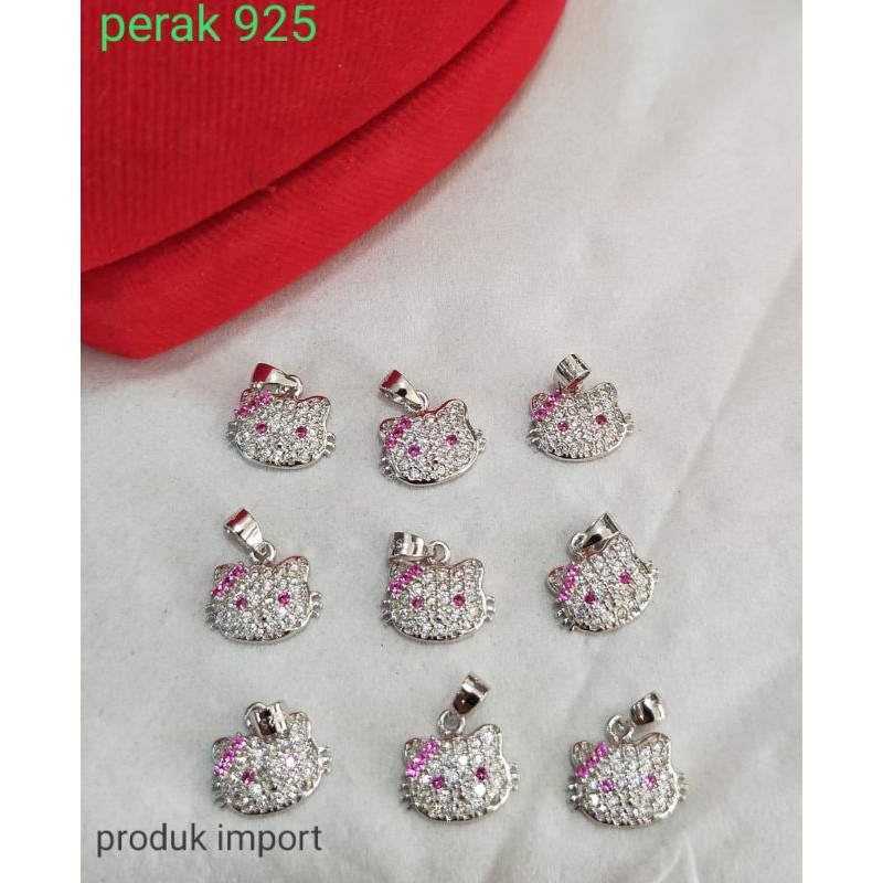 Liontin Hello Kitty mata full, perak 925, sepuh emas putih