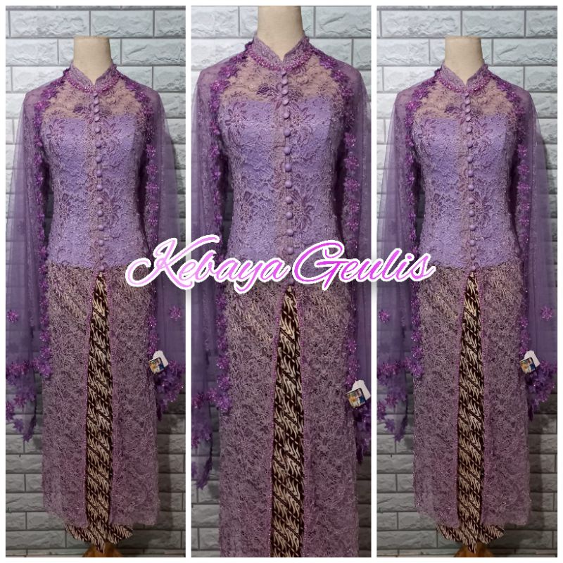 setelan kebaya brukat full payet kebaya mewah kebaya ibu besan +selendang payet dan rok batik lereng