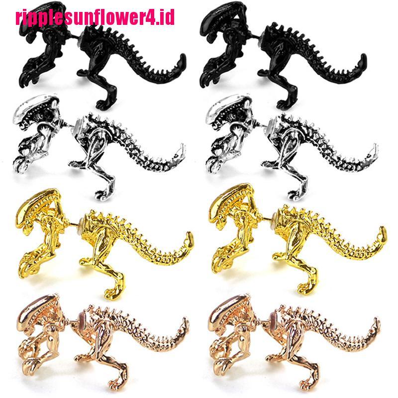 2pcs / Pasang Anting Tusuk Motif Alien / Dinosaurus 3D Ala Punk Warna Hitam Untuk Wanita