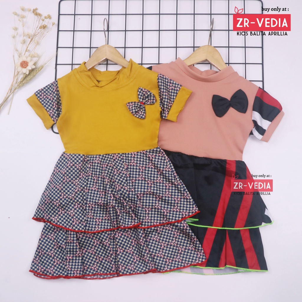 Dress Emma Lengan uk 1-4 Tahun - Dres Anak Perempuan Lengan Pita Baju Cewek Harian Pesta Murah