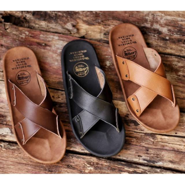 SANDAL KULIT PRIA CEVANY XMIN BLACK BROWN TAN KULIT SAPI ASLI ORIGINAL HANDMADE