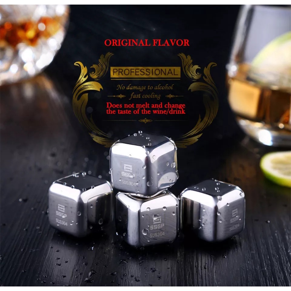 SSGP Stainless Steel Reusable Ice Cube Set - Es Batu Unik Elegan Lengkap Dengan Capitan Es Batu