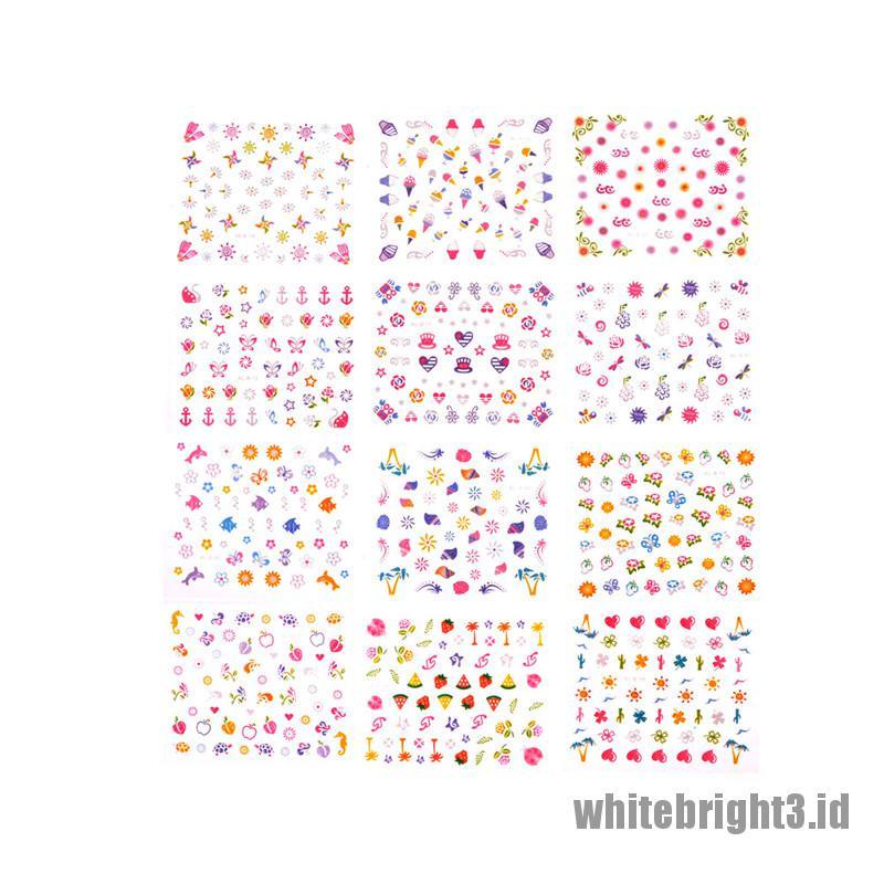 (white3) 5 Lembar Stiker Kuku Motif Kartun Untuk Nail Art / Makeup / Hadiah Natal Anak