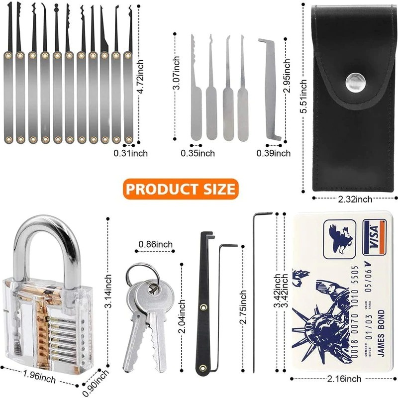 GEMBOK lockmall 21 in 1 Portable Lock Pick Practice Tool Kit padlock set KUNCI PAGAR RUMAH