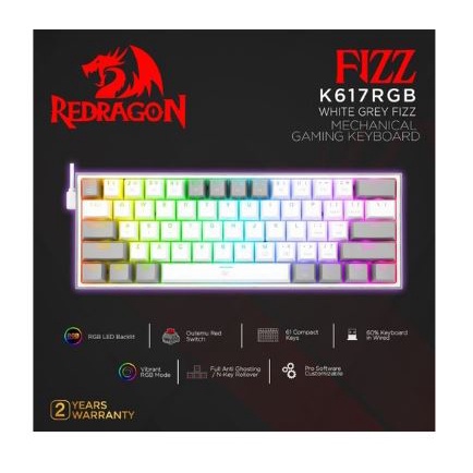 Keyboard gaming redragon mechanical wired usb type-c macro 60% 61 keys tkl Fizz rgb k617 k617rgb k-617