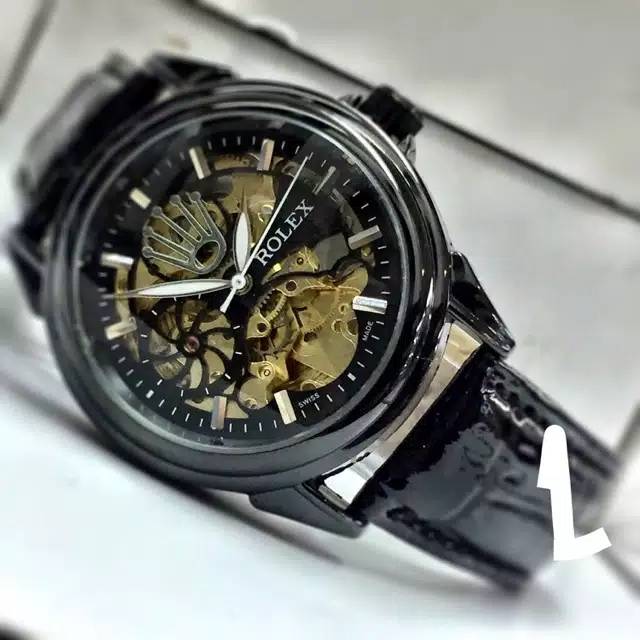 Rolex Skeleton Kulit FullBlack S