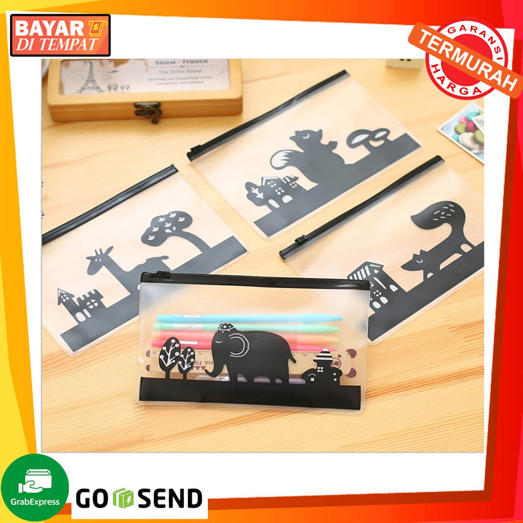 

Tempat Pensil Penyimpanan Serbaguna Transparan Dompet Pouch Kosmetik Motif Hewan Zipper Bag