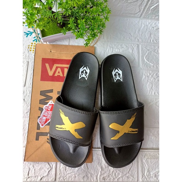 Sandal Slip On Maxslide Ori/Slide Black X Gold Grade Ori/sandal slop terlaris.-X GOLD