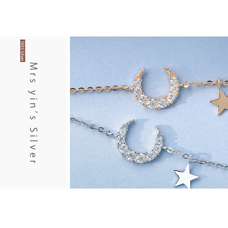 Gelang Bentuk Bulan Dan Bintang Aksen Zircon Gaya Korea Untuk Wanita