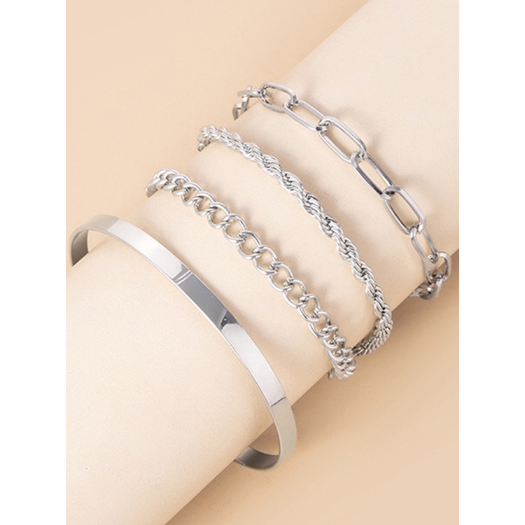 4pcs / Set Gelang Rantai Tebal Multilayer Untuk Wanita