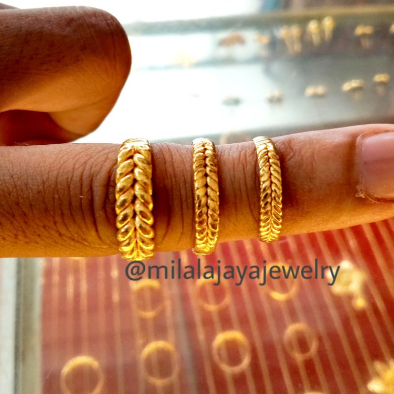 LM 24k 999 Cincin rotan emas asli kadar 999 99% 24k malige balige baris dua