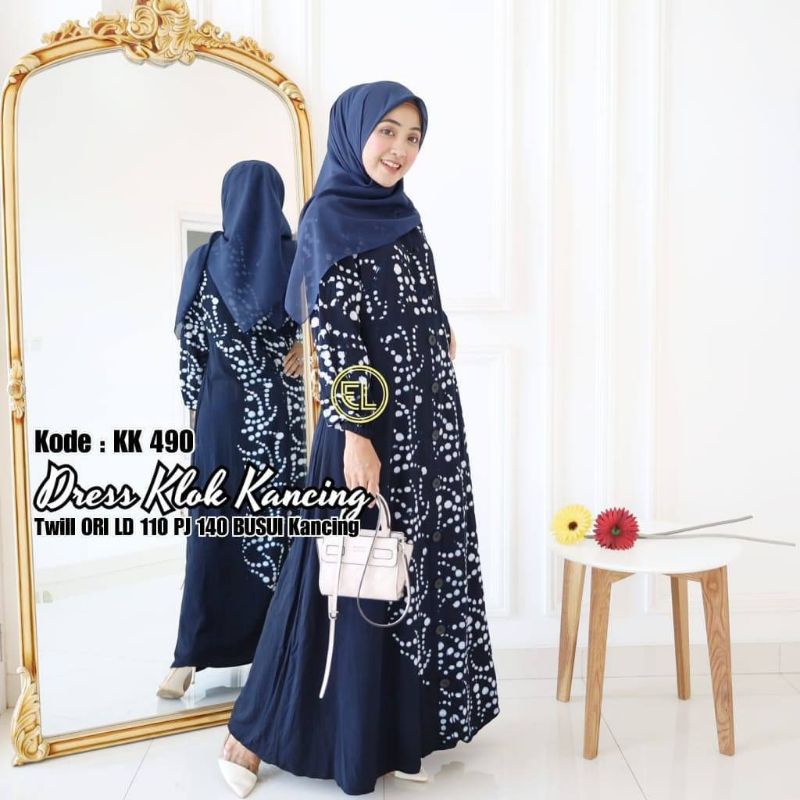 dress twill / twill klok kancing / batik elzhaf / gamis twill elzhaf