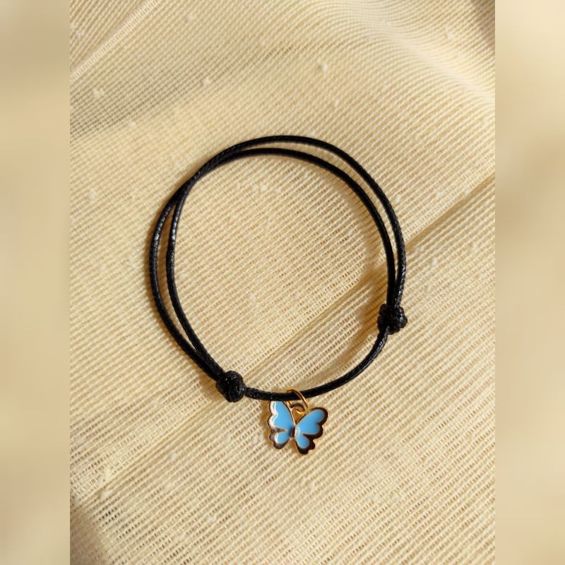 Gelang Charm Kupu kupu Biru Tali Waterproof Bisa Couple