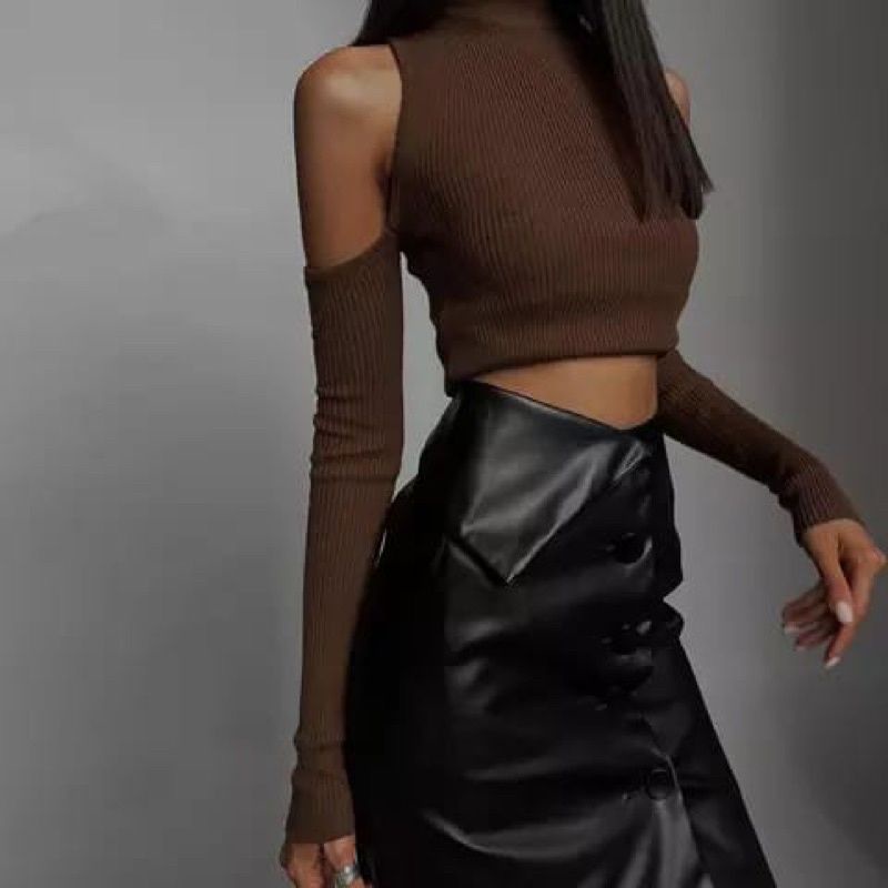 Hanifoleather.id Rok Kulit Wanita Span Rok Midi kulit Mode Aline Skirt Midi