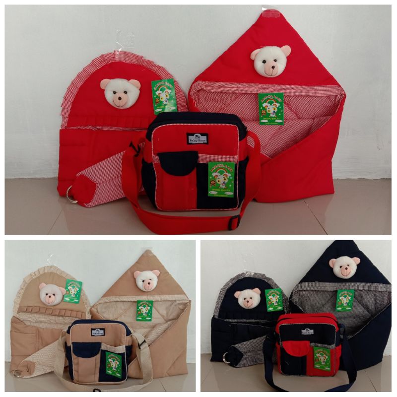 Tas Bayi Marsya Selimut Bayi Topi Beruang Dan Gendongan Bayi Samping Topi Beruang ( 3 in 1 )