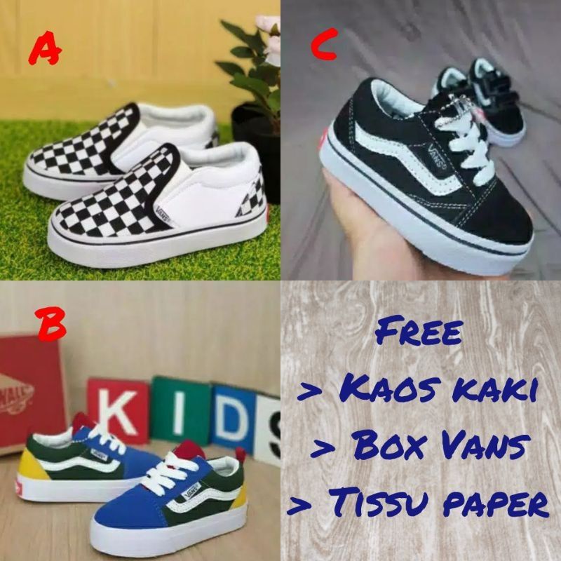 Sepatu vans anak laki &amp; sepatu anak perempuan motif catur tali dan slip on prem original / sepatu anak sekolah