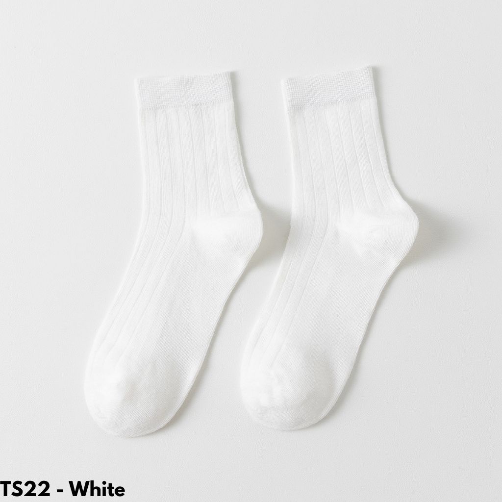 KAOS KAKI PANJANG WANITA PASTEL KATUN POLOS BETIS COTTON NYAMAN LEMBUT STRETCH MUSLIMAH NYAMAN OUTDOOR TS22-White