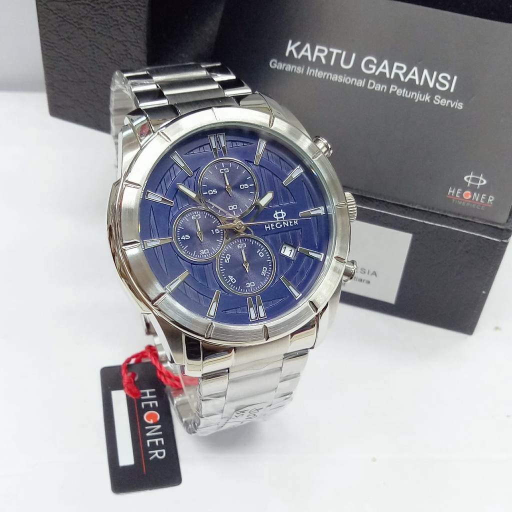 Jam tangan pria hegner 5058 chronograph stainless steel