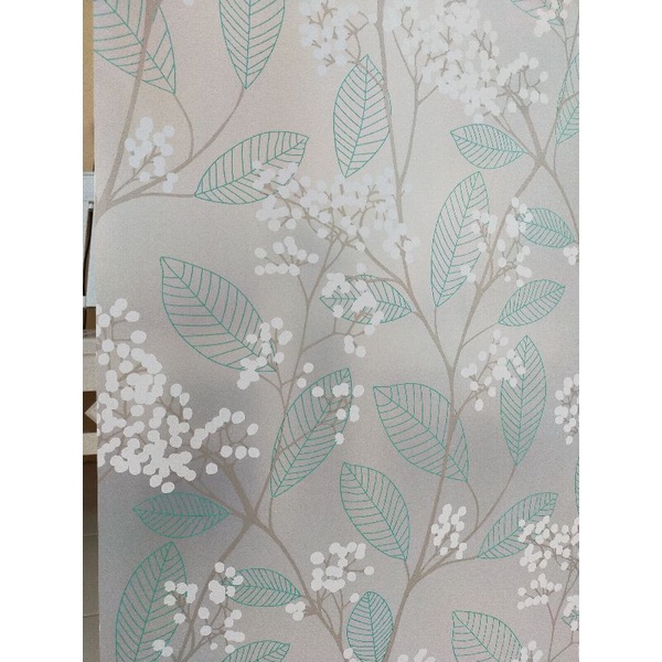 stiker kaca motif daun garis biru hijau