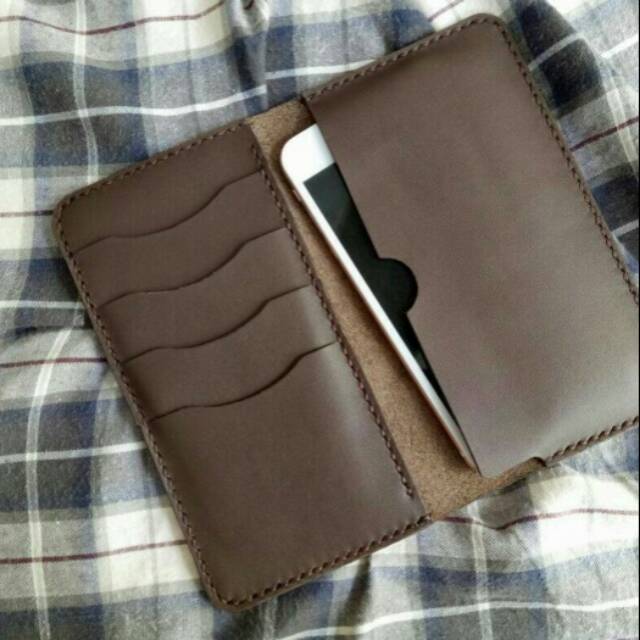 dompet kulit asli handphone iphone 6 plus 7 plus handmade dark brown