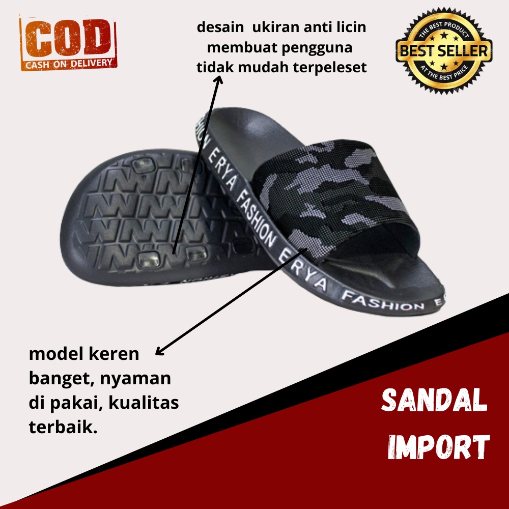 Sandal Slop Pria Wanita Sendal Selop Cowok Cewek Karet Import Korea Korean Style Keren Kwalitas Prem