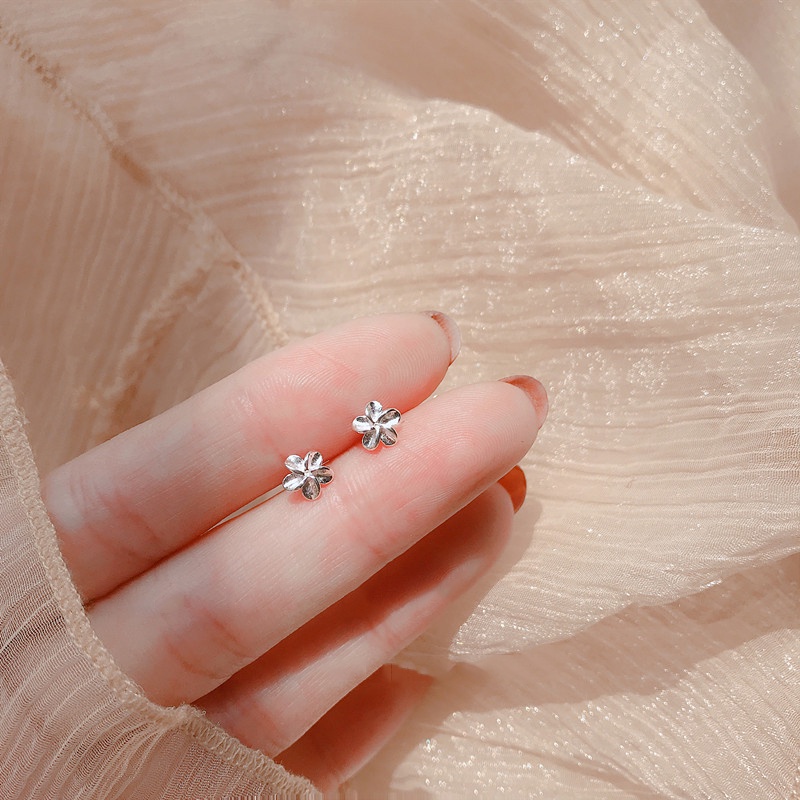 Anting Perak Trendy Silver Heart Stud Earrings Minimalist Love Flower Earring for Women Student Teen Jewelry Gift-365