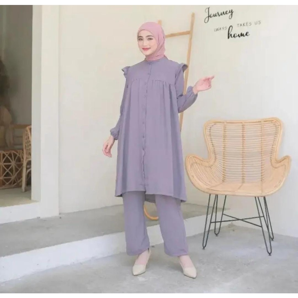 SETELAN LONG TUNIK JUMBO KRINKLE AIR FLOW - ONE SET TUNIK WANITA TERBARU CRINKLE AIR FLOW