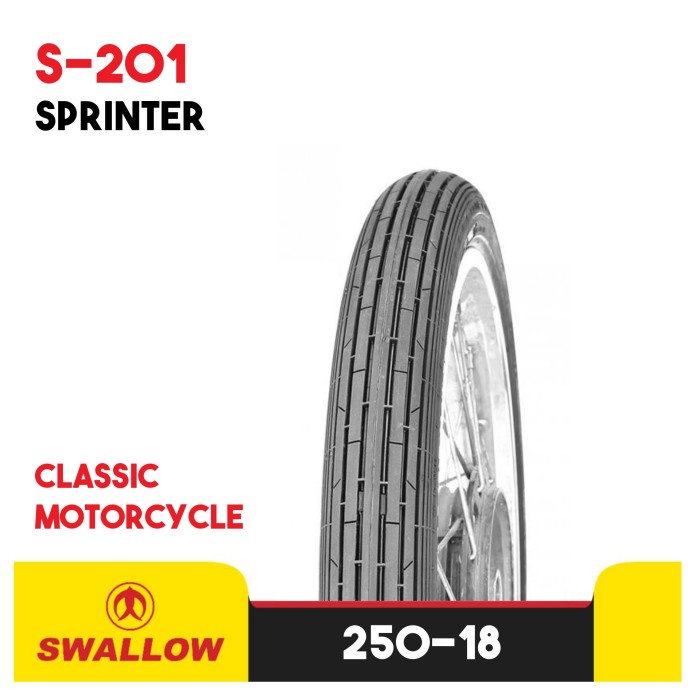 BAN LUAR SEPEDA MOTOR SWALLOW S-201 SPRINTER 250 RING 18 TUBETYPE BAN DEPAN STANDAR MOTOR BEBEK