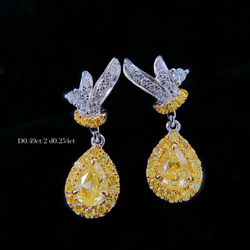 Fashion Inlaid Yellow Diamond Earrings Luxury Water Drop Pear-Shaped Earrings