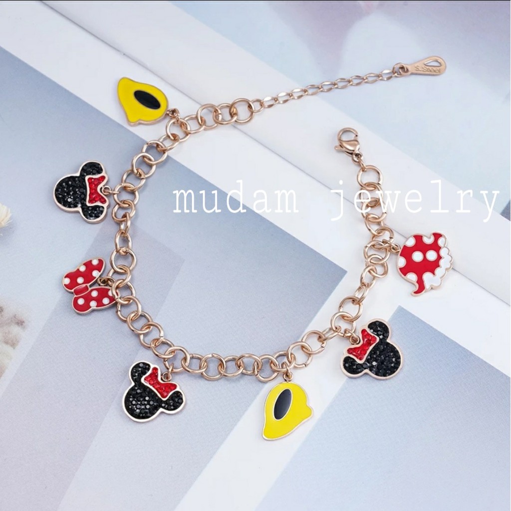 Gelang Rantai Titanium Model Cartoon Minnie dan Mickey Polos