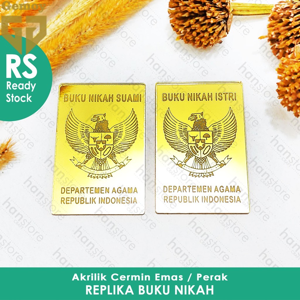 RS Replika Buku Nikah Suami &amp; Istri (Satuan) Akrilik Cermin Emas / Perak Dekorasi Mahar