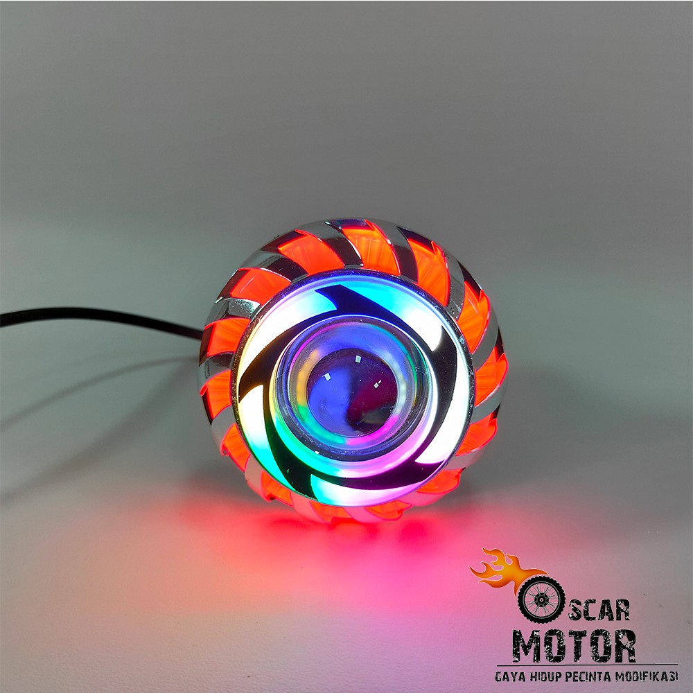 LAMPU DEPAN PROJIE V5 MINI BOHLAM LED LONG STAY FLASH HEADLAMP ANGEL RAINBOW RUNING 4025 motor