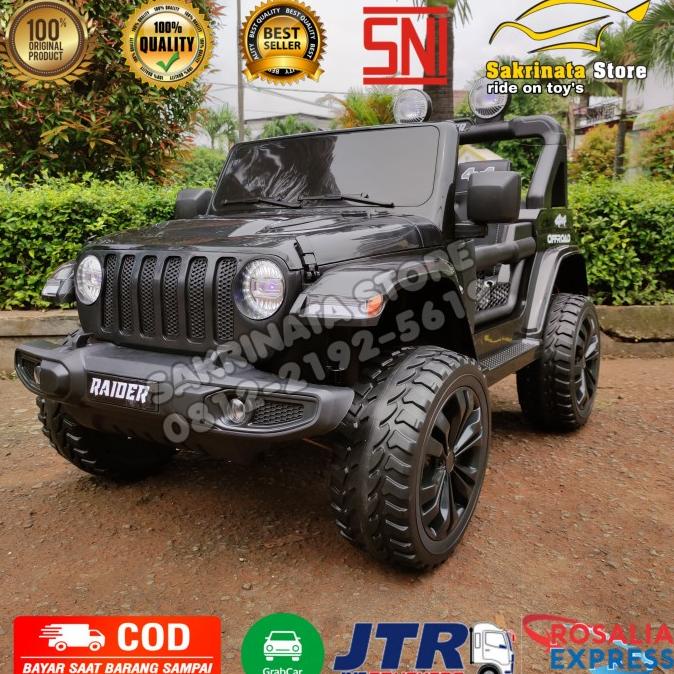 Mainan Anak Mobil Aki Jeep Rubicon Ban Karet 4Wd
