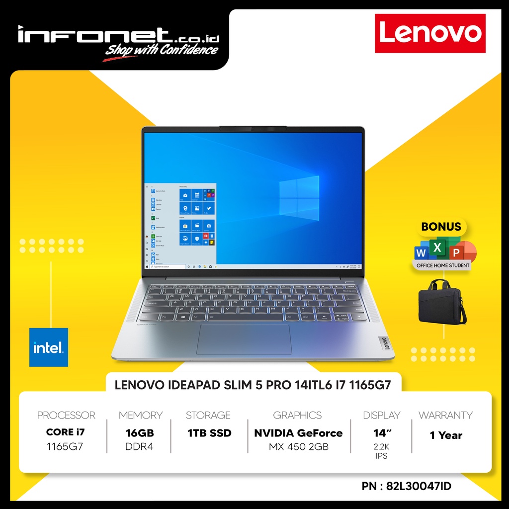 LENOVO IDEAPAD SLIM 5 PRO 14ITL6 I7 1165G7 16GB 1TB SSD MX450 2GB 14" 2.2K IPS 60Hz W10 OHS