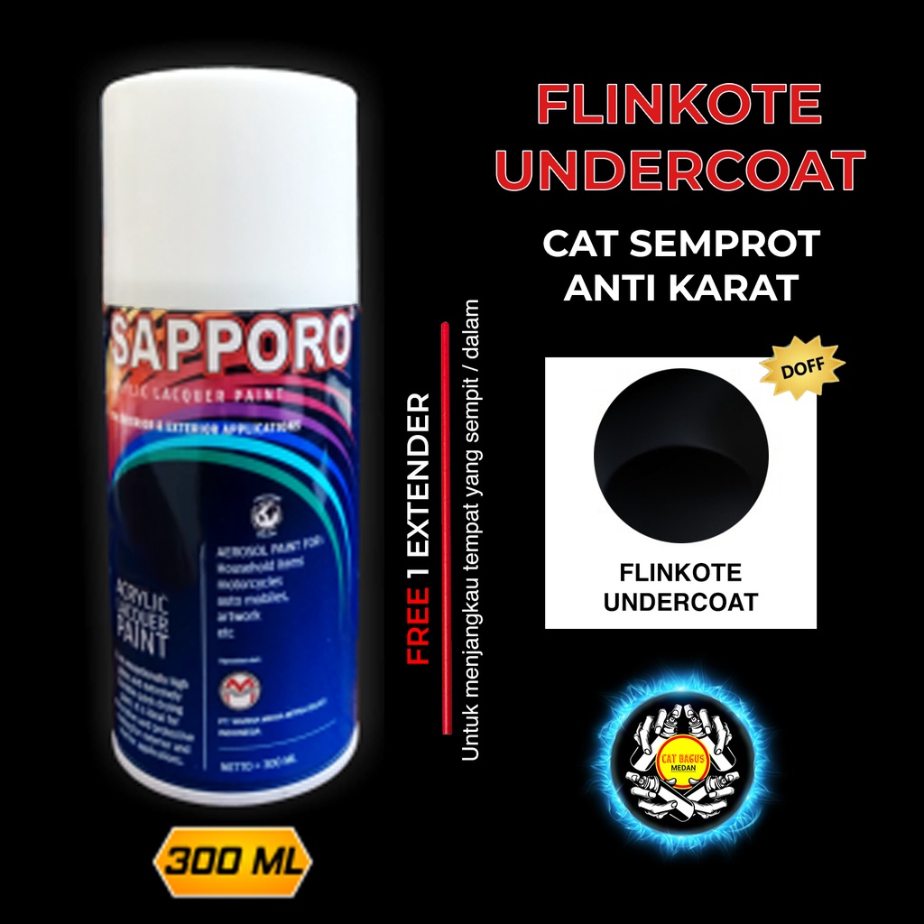 SAPPORO FLINKOTE UNDERCOAT CAT SEMPROT CAT MOTOR ANTI KARAT FLINKOT SEMPROT PLINKOT HITAM DOFF UNTUK