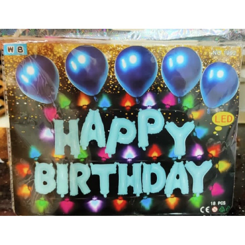 Balon foil Happy Birthday Lampu LED Dekorasi Ultah/Pesta 1pack/18pcs