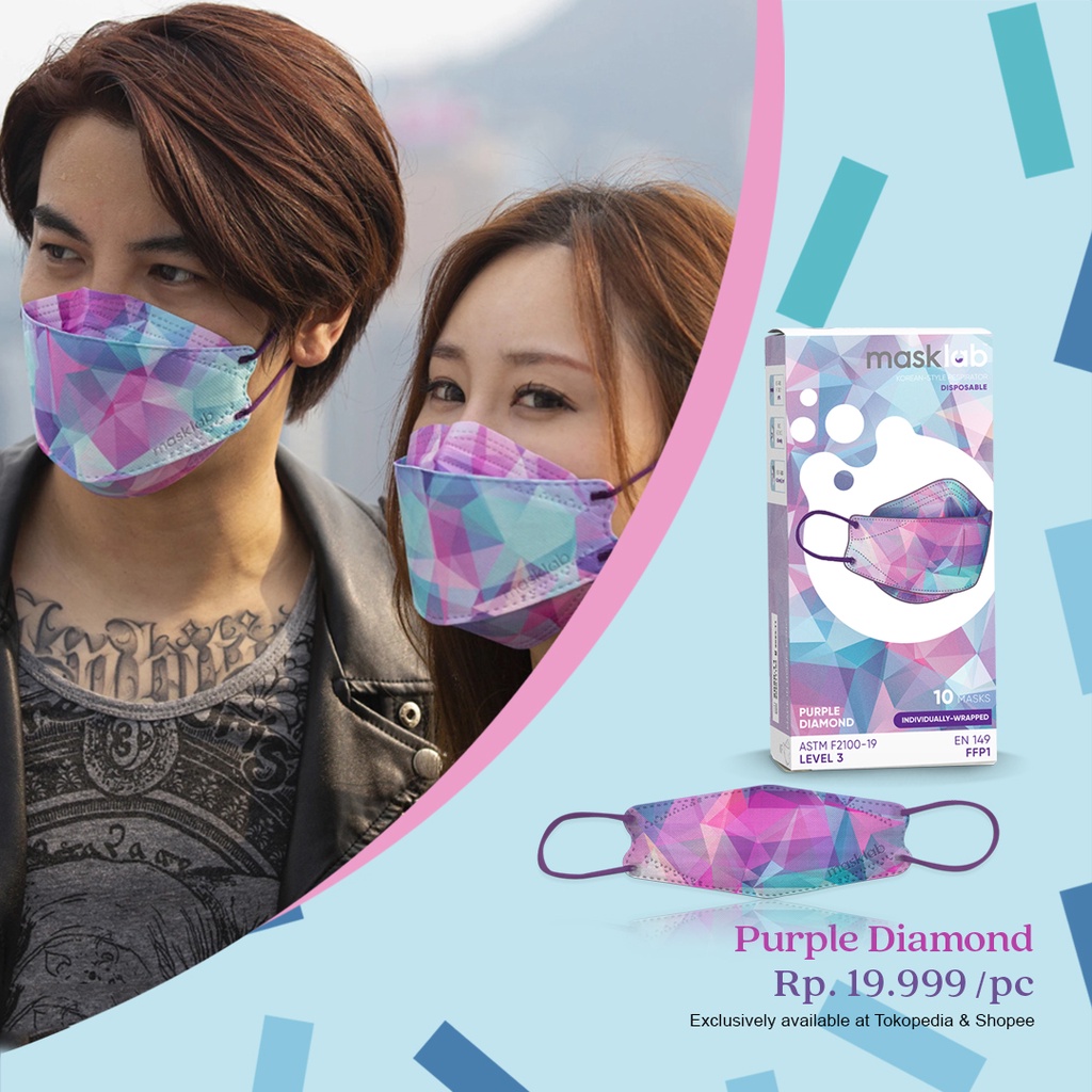 Jual Masker medis KF94 masklab, Korean Style, Purple Diamond, satuan