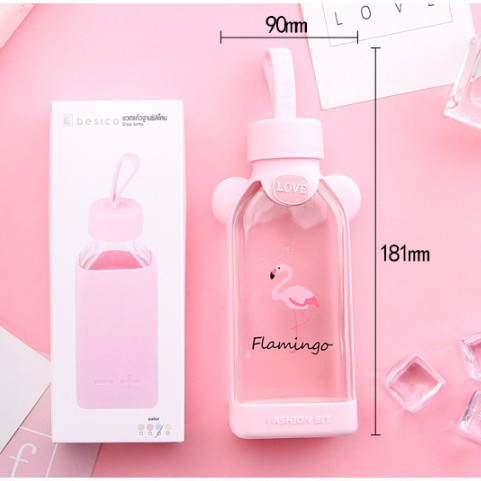 [ORGM] Botol minum kaca flamingo cactus 350ml