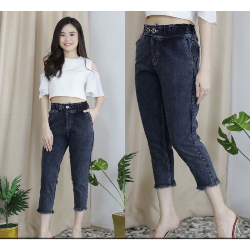 PLAIN RUBBER BF CELANA JEANS 7/9 WANITA