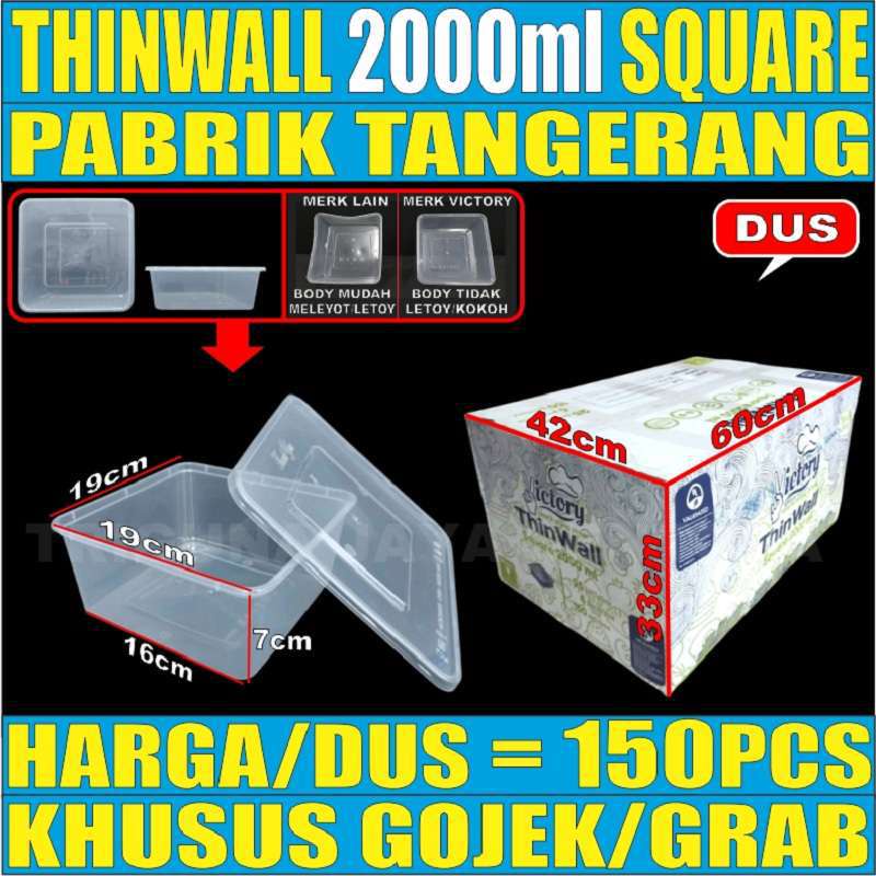 Thinwall Square SQ 2000ml Food Container Box Per Dus Tempat Kotak Makan Plastik