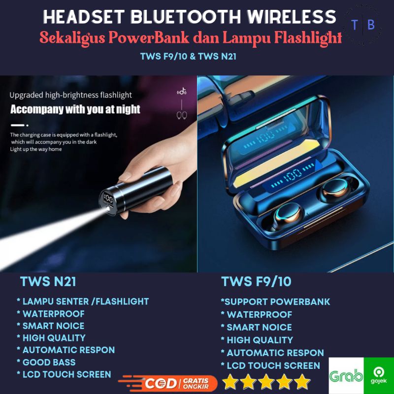 NEW PRODUK HEADSET WIRELESS dengan PowerBank dan Lampu Flashlight