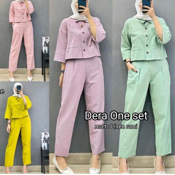Paling Diminati fazio set top+pants one set setelan wanita linen rami