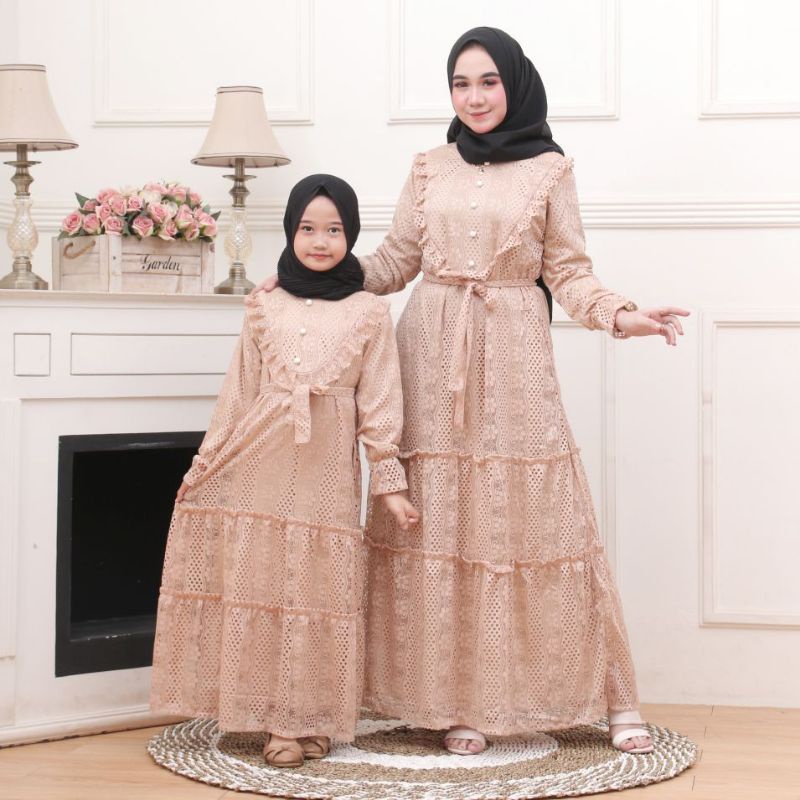 GAMIS COUPLE IBU DAN ANAK SHABY BROKAT DRESS SHERYL READY M L XL