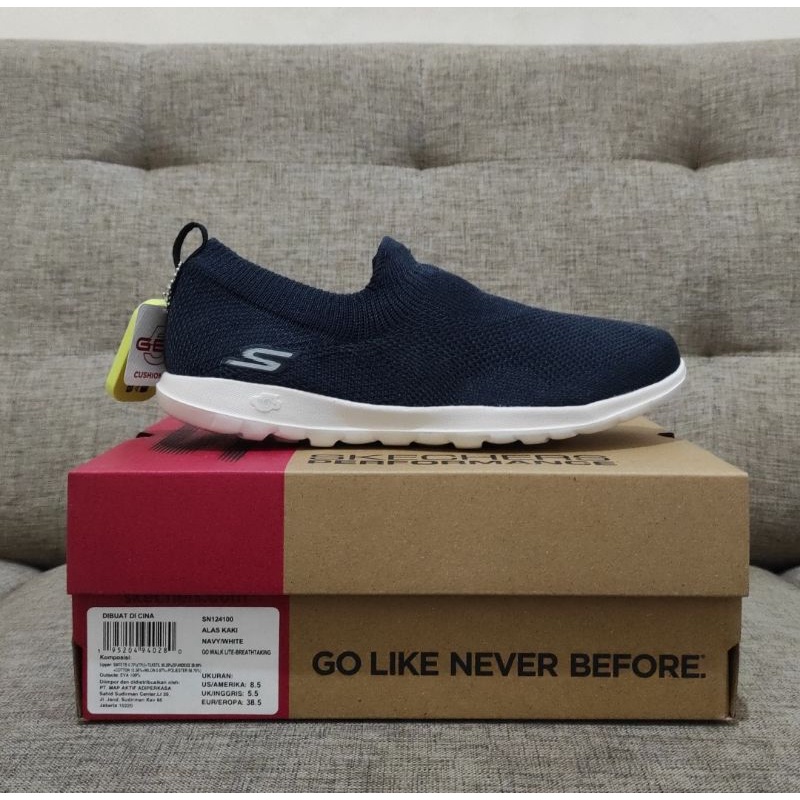 diskon besar Sepatu slip on wanita Skechers Go Walk Lite Navy Original Resmi Sport Station